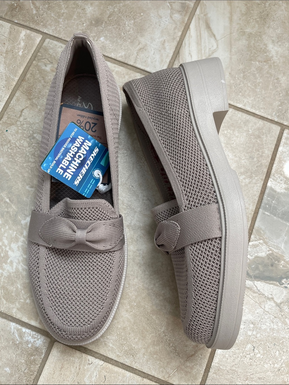 Skechers Cleo Taylor Desire Loafers Knit Upper Bow Detail Taupe Sz 8